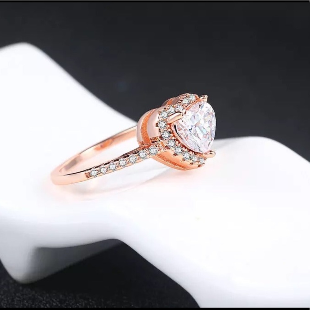 Heart ring rose gold cubic zirconia stone love jewelry - Picture 6 of 6